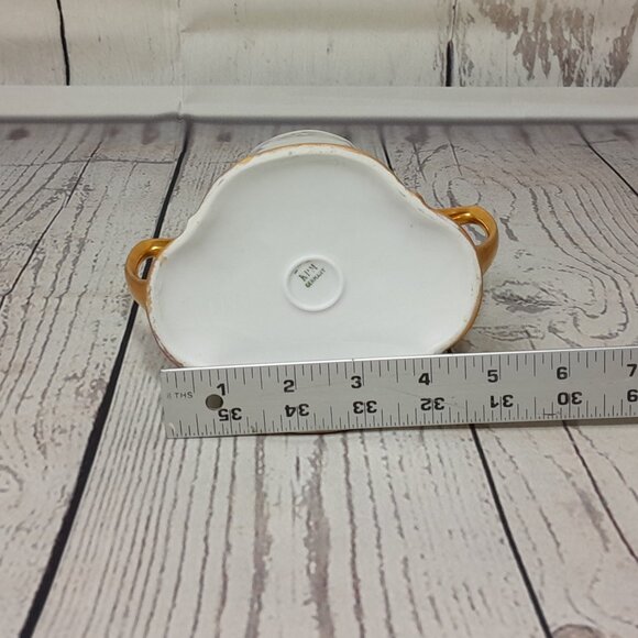 Porcelain Sugar Bowl KPM Germany Floral Pink Roses Gold Trim Double Handles - Picture 13 of 13